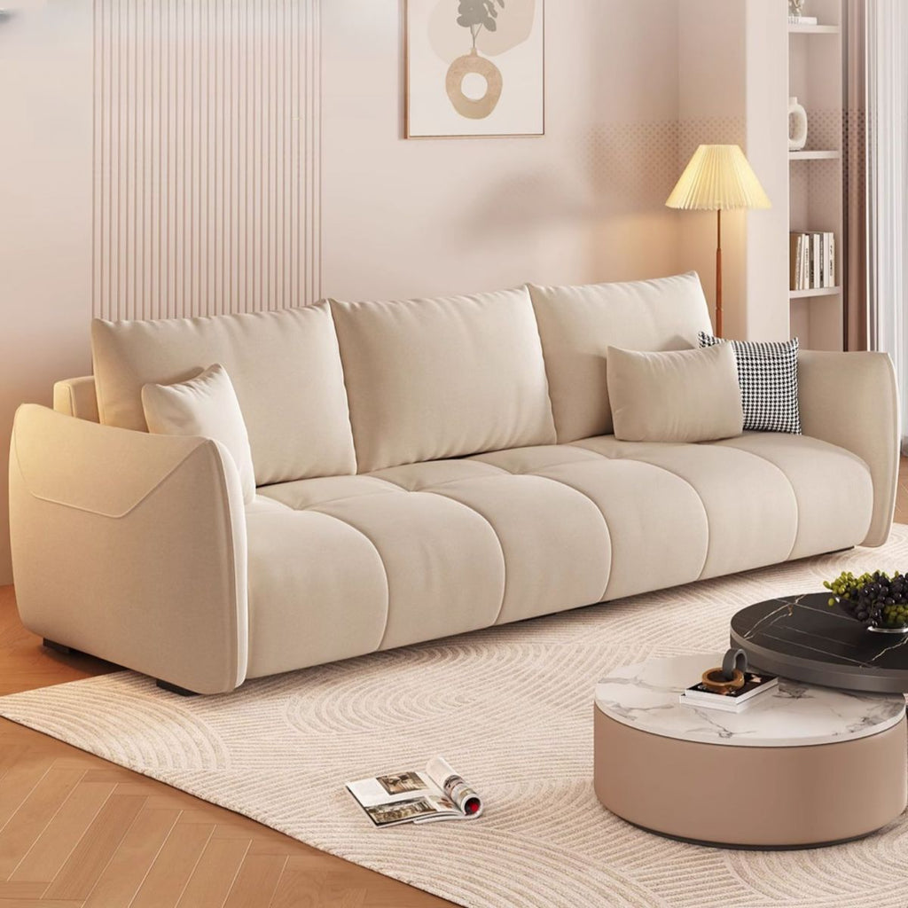 Standard Sofa with Flannel Upholstery in Dove Grey/Cream/Amber Color, Armrest Included, Comes with 3 Pillows