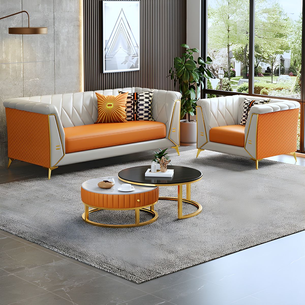 Glam Faux Leather Standard Sofa with Tuxedo Arms in Solid Color