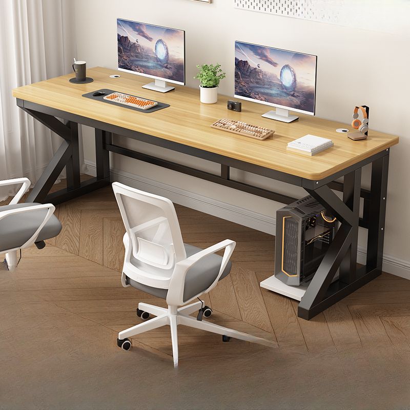 Alloy Sleigh Base Warp Resistant Rectangular Midnight Black Office Computer Desk, CPU Storage Included & Rounded Corners & Cable Management Included
