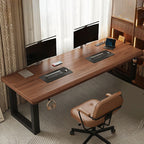 Minimalist Warp-proof Independent Structure Cocoa/Black Real Wood Gaming Workstation with Built-in Charging Outlet and Headphone Hanger