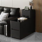 Contemporary Chairside Table Only with Black Vitreous Top and Block Base, Rectangle Shape with 3 Drawers