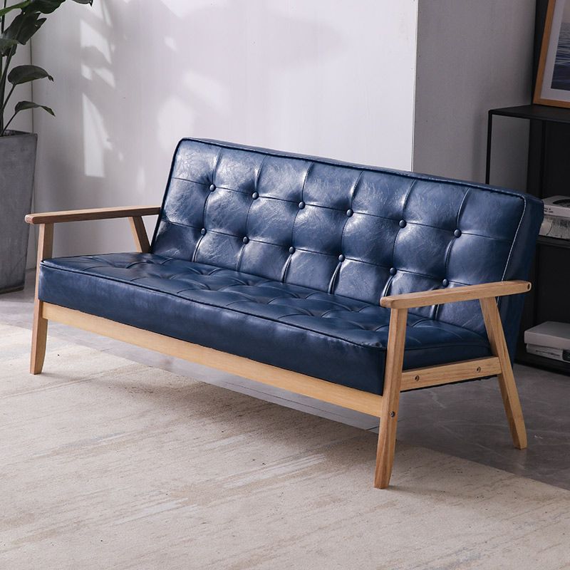 Contemporary Modern Solid Color Scratch-durable Standard Sofa in Midnight Black/Cerulean/Jade Green Pu Leather, Seats 3