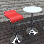 Casual Adjustable Lift Rawhide Bar Stools in Carmine with Back and Turned Pail Seat