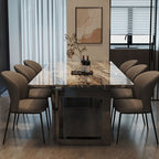 Casual Scratch-repellent Double Pedestal Cocoa Marble Dining Table with a Fixed Table Marble Top for Seats 6/Seating for 4/8-seater