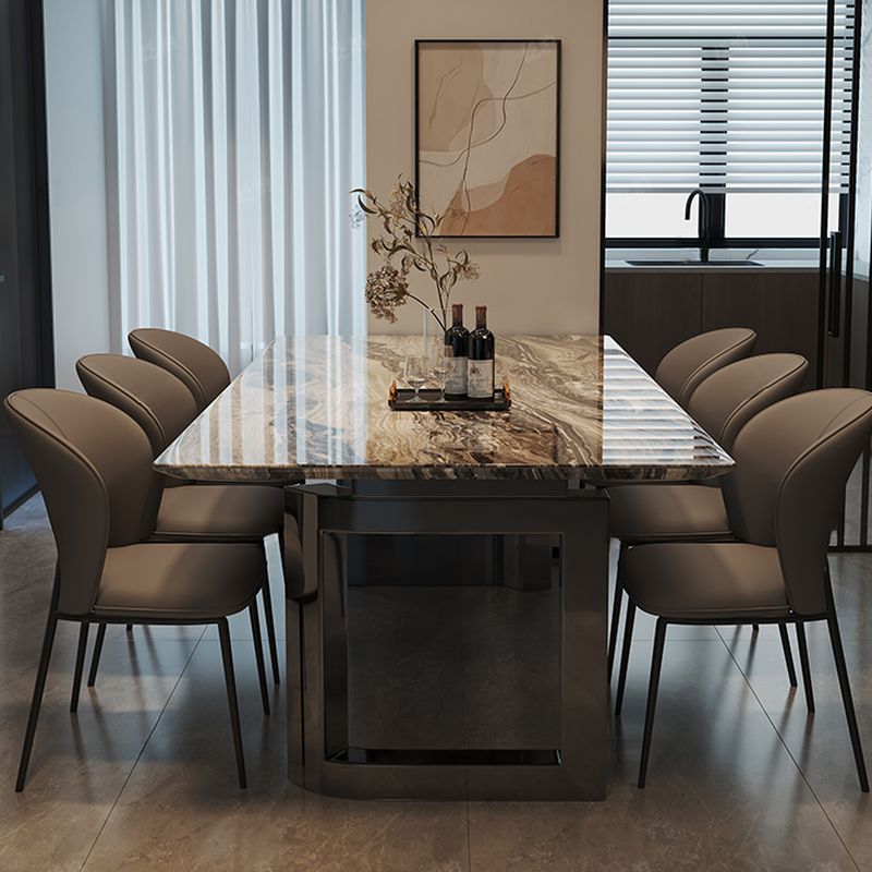 Casual Scratch-repellent Double Pedestal Cocoa Marble Dining Table with a Fixed Table Marble Top for Seats 6/Seating for 4/8-seater