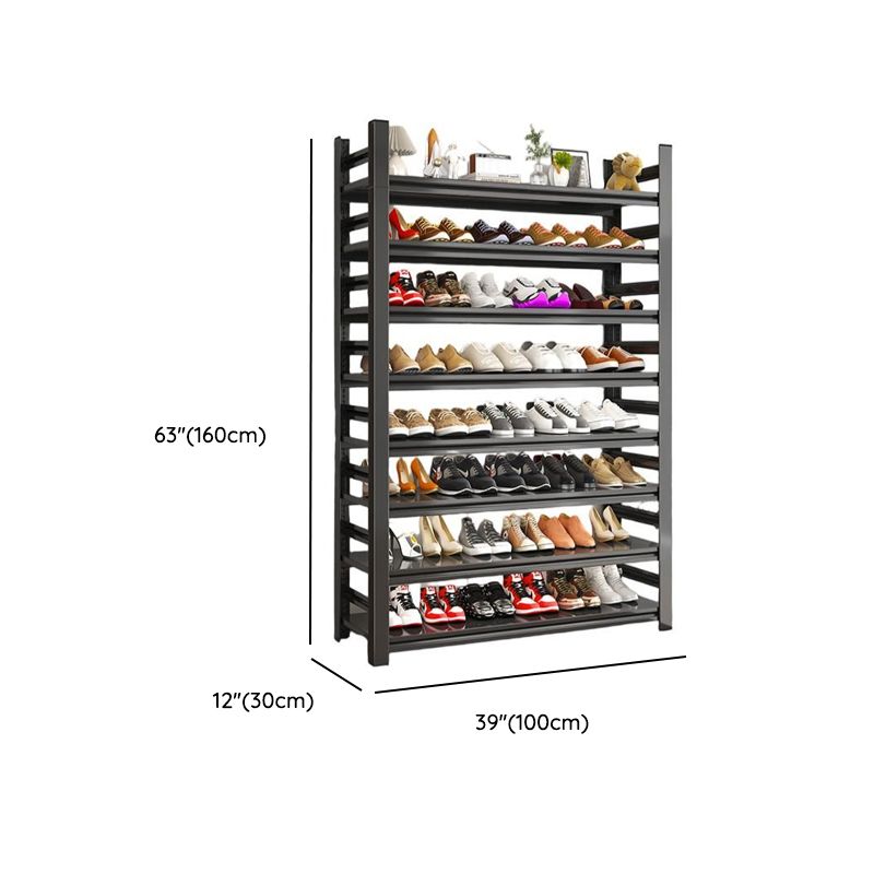 Art Deco Steel Rectangle Ink Finish Shoe Rack with Adjustable Shelves for 40+ Pairs in Drawing Room