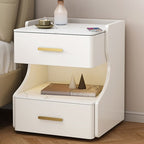 Modish Nightstand With Drawer Organization Featuring USB Port and Stone Countertop