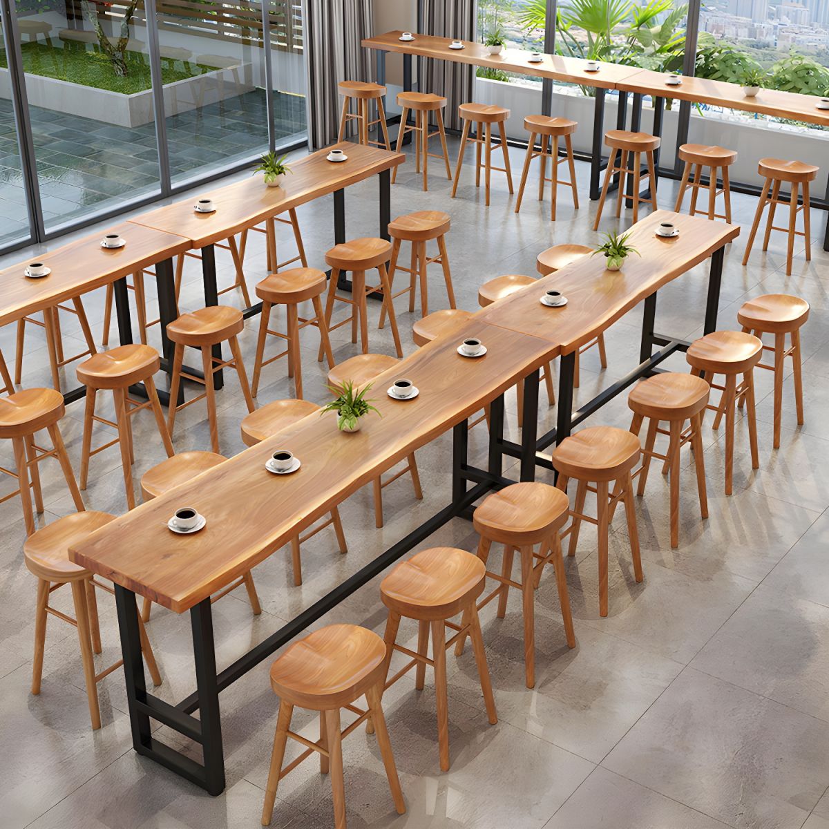 Modern Cafe Wood Bar Height Cocktail Table Footrest Trestle Counter Wine Table