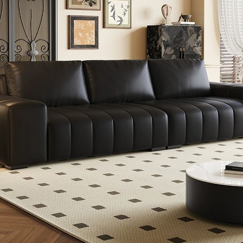 Contemporary Modern Solid Color Tear Resistant Standard Sofa in Midnight Black with Seats 4/Seats 3 and 2 Pillows