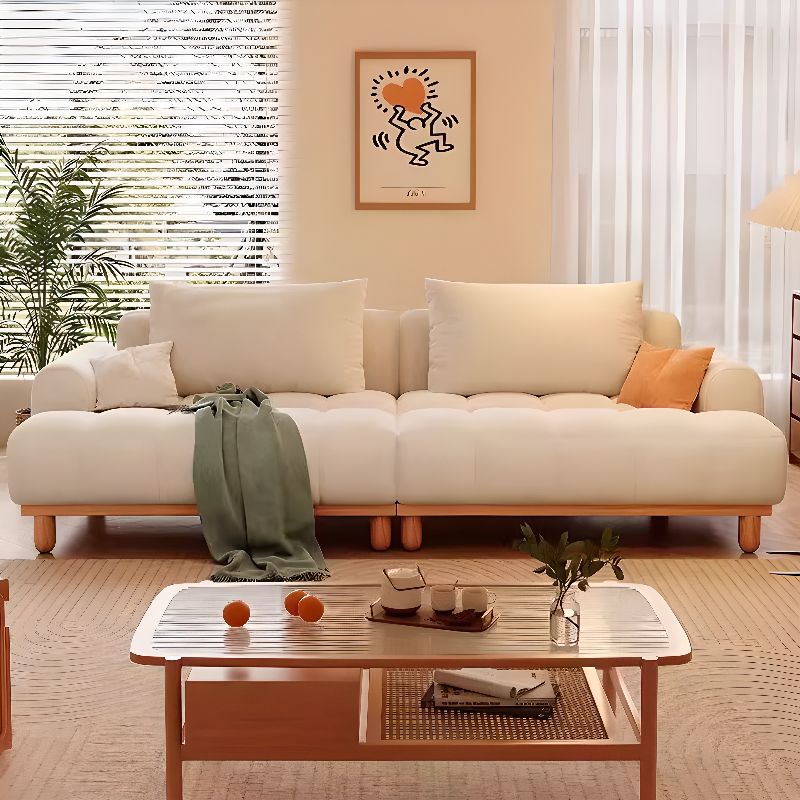 Stylish Flannel Standard Sofa in Dove Grey/Sage/Amber Color with Armrest