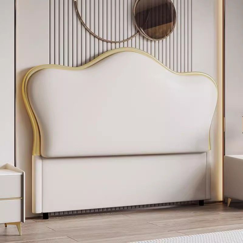 Trendy Panel Headboard in Natural Wood with No Distressing, Camelback Shape for King/Queen/Full Bed, Featuring Sponge Upholstery and Standard Height