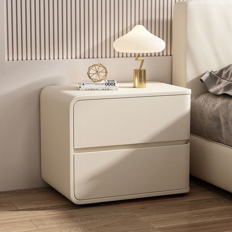 Simplistic Drawer Storage Nightstand with 2 Drawers, Pleather Countertop, and Leg