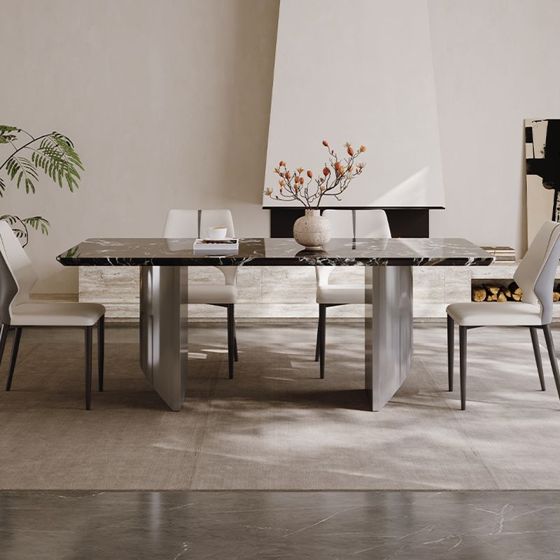 Simplistic Rectangular Dining Table with Fixed Table in Ink