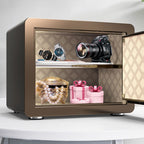 Steel Pry Resistant Security Safe with Lockable Keys, Interior Lining, and Shelves