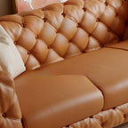 Drawing Room Standard Sofa in Midnight Black/Mocha/Coffee Pu Leather with Armrest and 4 Pillows
