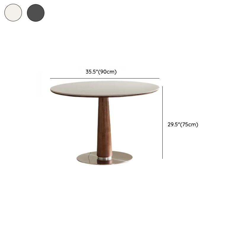 Simplistic Circular-shaped Dining Table with Slate Top and Fixed Table Mechanism