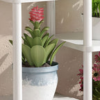 Cocoa 2 Tiers Circular-shaped Flower Rack with Manufactured Wood Top, 1 Piece Set, 2 Shelves, and Solid Base