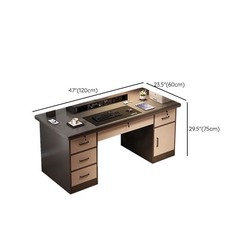 Dust Resistant Double Pedestal Desk with Drawers, Exterior Shelf, Keyboard Tray, and Manufactured Wood Top with Front Splash