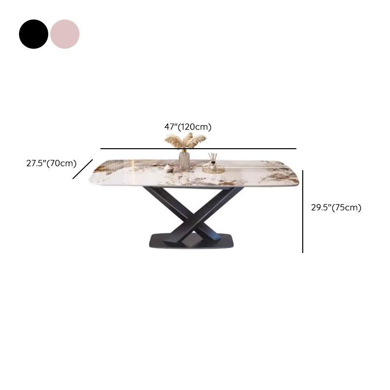 Tan Simplistic Rectangular Dining Table with Scratch-proof Slate Top and Fixed Table