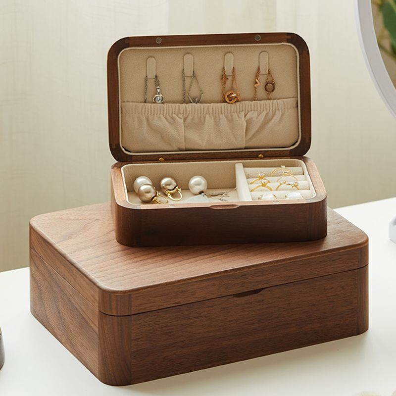 Tan Modern & Contemporary Natural Wood Jewelry Armoire with Solid Color Pattern