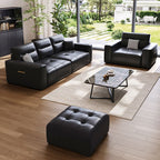Modish Solid Color Stain Resistant Standard Sofa/Loveseat in Black with Arm, 5 Person/4-seater/3-seater, and 2 Pillows