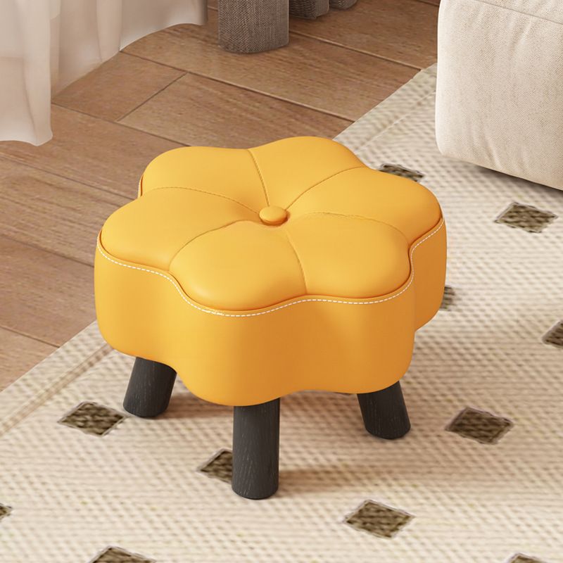 Trendy Unique Solid Color Standard Ottoman in Leatherette with Dove Grey/Green/Cream Upholstery and Button-tufted Design