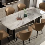 Casual Marble Dining Table with Fixed Table Mechanism in Light Gray, Scratch-shielded for 6-person Seat/4 People, Featuring Marble Top and Material Combination