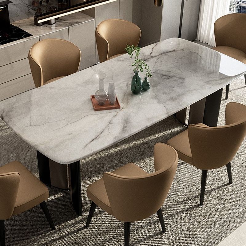 Casual Marble Dining Table with Fixed Table Mechanism in Light Gray, Scratch-shielded for 6-person Seat/4 People, Featuring Marble Top and Material Combination