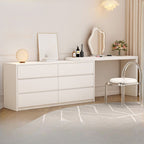 Modish Large Vanity Set with Reclaimed Wood Table Top, White Chair, and 6 Drawers