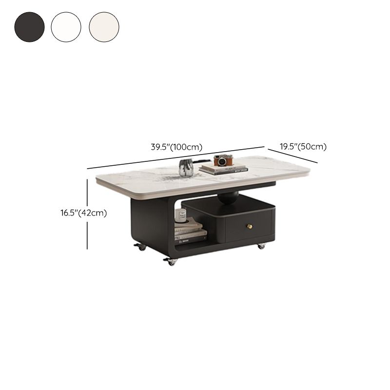 Wagon Wheel Base Oblong Cart Coffee Table with Caster Wheels