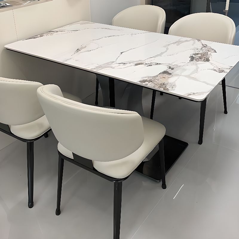 Ink Base Stone Dining Table for 4-8, Anti-Fouling Sintered Stone Tabletop