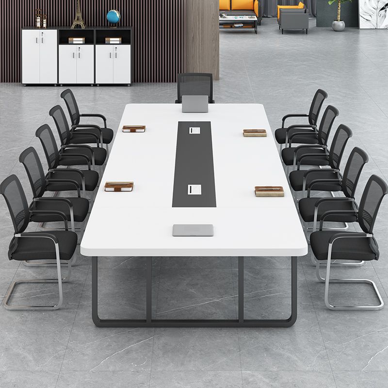 White Simple Office Conference Table, Crack-Resistant Rectangular Top, Seats 12+/Seats 8/12-person Seat, Manufactured Wood
