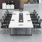 White Simple Office Conference Table, Crack-Resistant Rectangular Top, Seats 12+/Seats 8/12-person Seat, Manufactured Wood