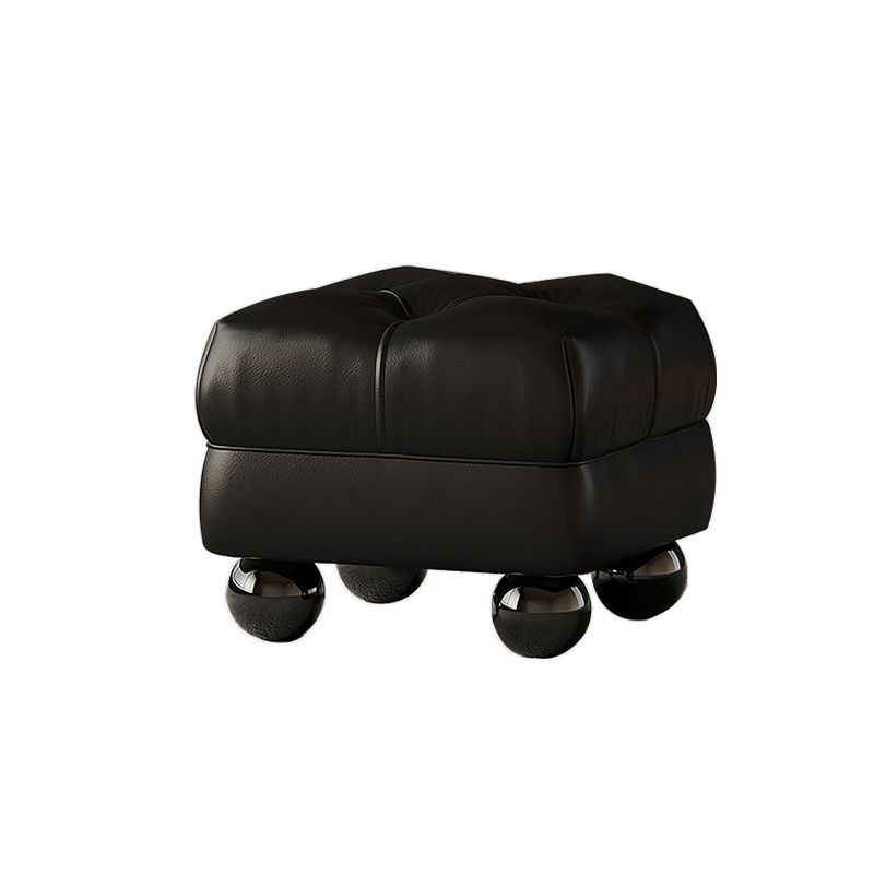 Modish Square Solid Color Standard Ottoman in Genuine Leather with Grey/Green/Citrus Color and Button-tufted Design
