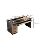 Dust Resistant Double Pedestal Desk with Drawers, Exterior Shelf, Keyboard Tray, and Manufactured Wood Top with Front Splash