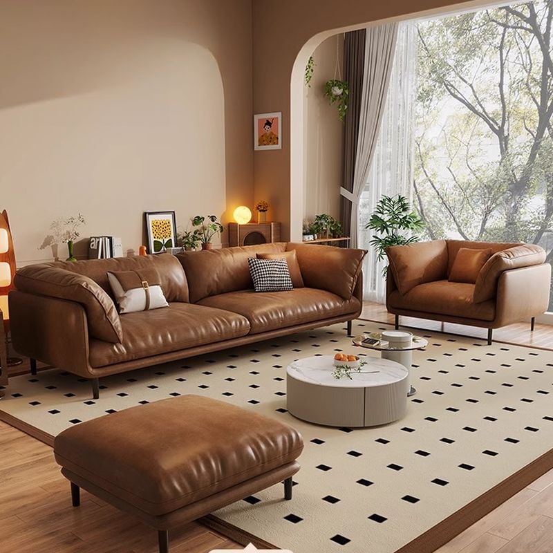 Modish Solid Color Standard Sofa/Loveseat in Auburn with Arm and 2 Pillows for 3-seater/4-seater/2