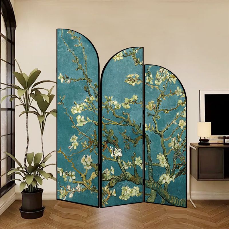 Indoor Opaque Folding Temporary Wall Panels with Natural Wood Frame, 3 Panels, Double Sided Print, Self-supporting