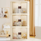 Simple Corner Accent Cabinet with Closet and Synthetic Off White Top