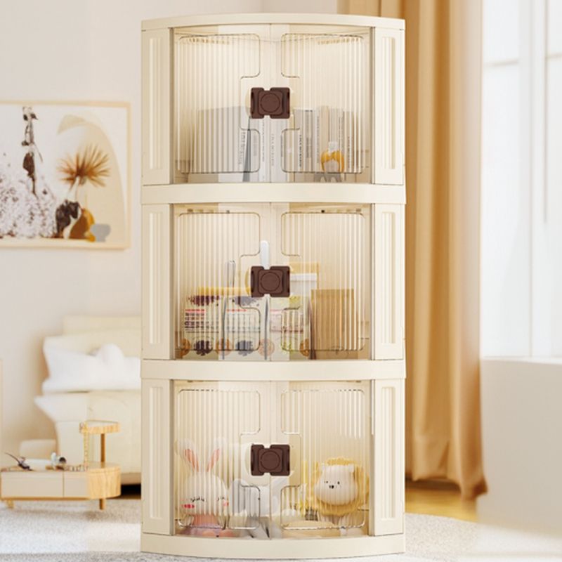 Simple Corner Accent Cabinet with Closet and Synthetic Off White Top