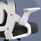Upholstered Midnight Black/Dove Grey Office Chairs with Portable Wheels, Lumbar Support, Tilt Available, Flip-Up Armrest, and Headrest