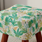 Trendy Flower Pattern Standard Ottoman with Multicolor Upholstery, Timber Frame, and Button-tufted Design