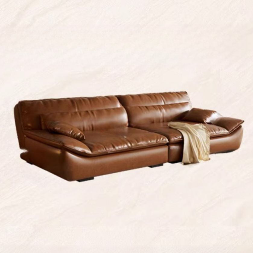 Modish Solid Color Scratch-immune Convertible Sofa in Auburn with 4-seater/3-seater/for 2, Pillow Top Arm, and 2 Pillows