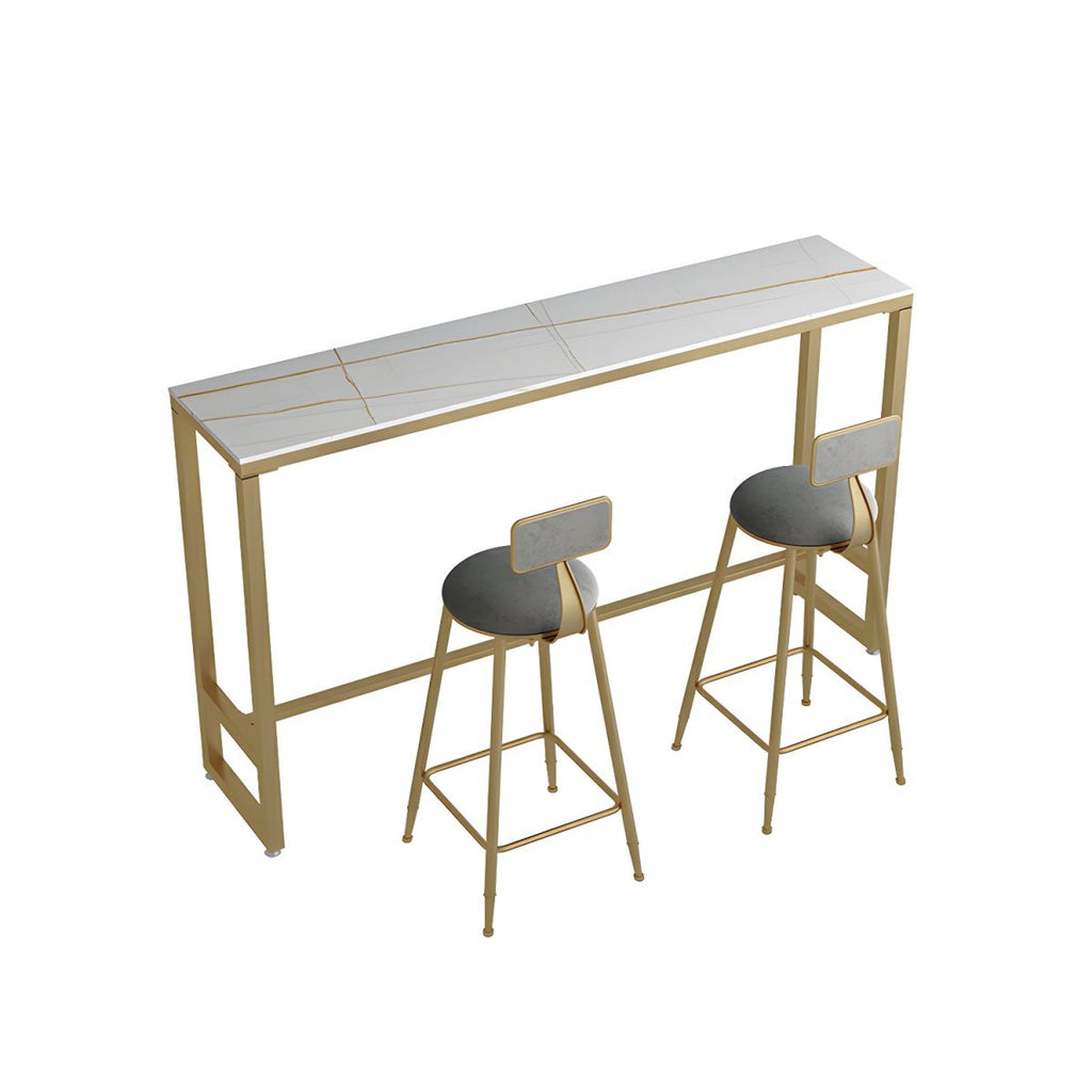 Glam Metal Home Bar Set with Gold Upholstered Chairs and Footrest
