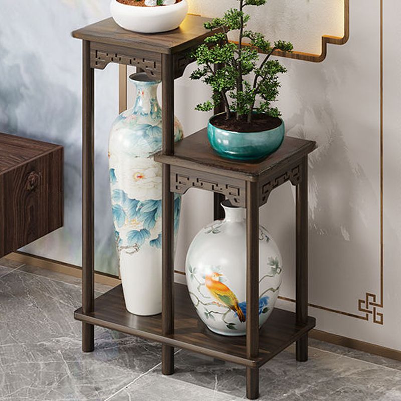 3 Tiers Rectangle Plant Stand Side Table with Natural Wood Top, 1 Piece Set, 3 Shelves, and Legs