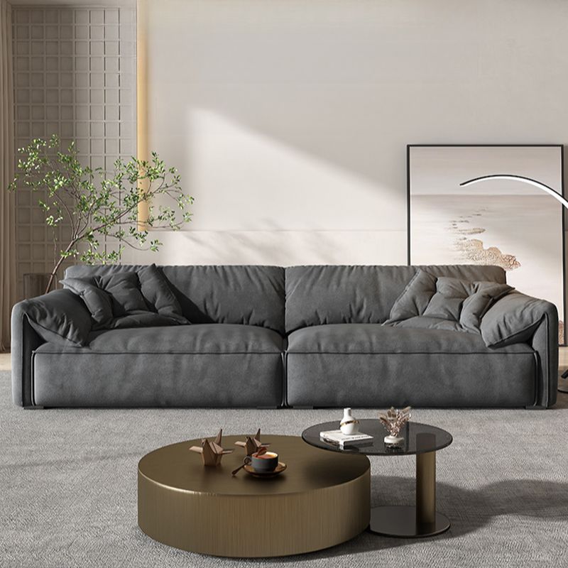Contemporary Modern Water Resistant Cream/Sepia/Gray Solid Color Floor Sofa with 2 Pillows for 4/for 3