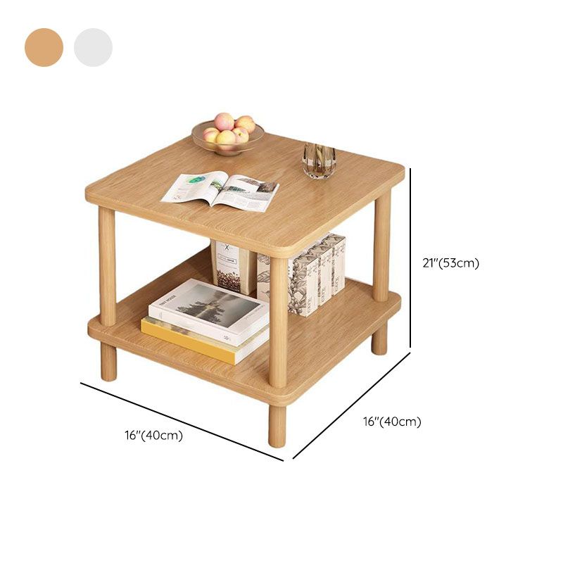 Contemporary Chairside Table Only with Engineered Wood Top, 4 Legs, Chalk/Caramel/Unfinished Color, Rectangle/Square Shape, and Shelf