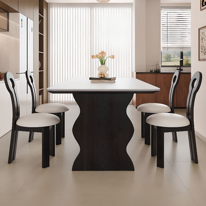 Stone Dining Table with Ink Double Pedestal Base, Seating for 6/4-person Seat/Seating for 8, Anti-Fouling Sintered Stone Tabletop