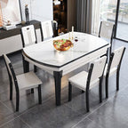 Simplistic Circular-shaped Dining Table with Slate Tabletop and Fold-away Leaf