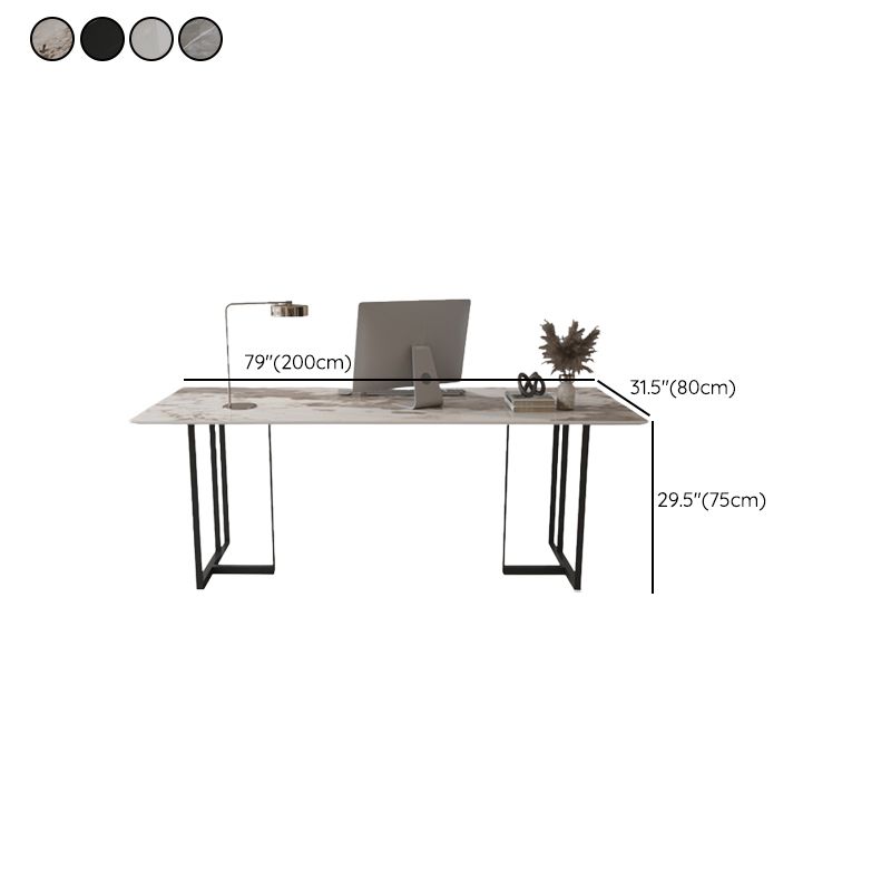Casual Writing Desk with Easy Assembly and Corrosion Resistant Double Pedestal Base in Ink/Chalk/Beige, Unattached Slate Top