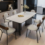 Simplistic Rectangular Dining Table with White Slate Top and Fixed Table